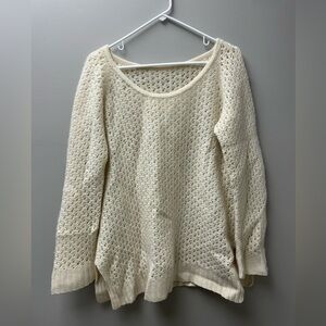Women’s Cream Open Knit Boho Crewneck Sweater